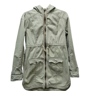 Hollister Utility Jacket Women's Army Green Cotton Cinch Waist Parka Size Small